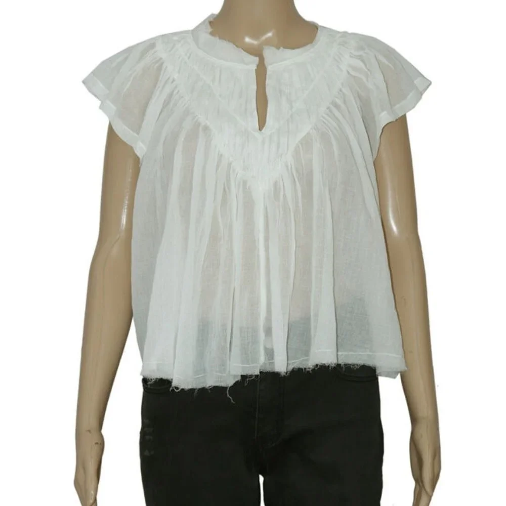 Free People FP One Padma Top Ivory V Neck Flutter Sleeve S